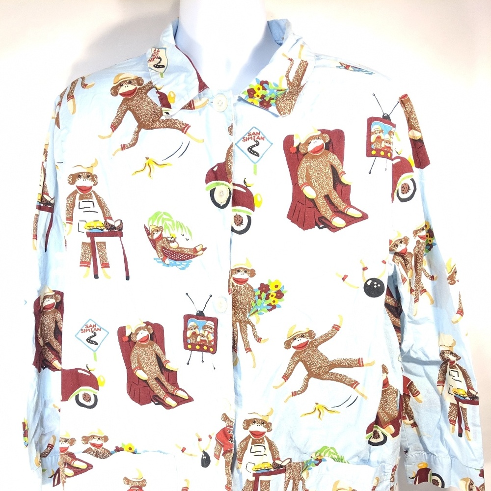 Nick & Nora Sock Monkey Pajamas XXL Blue Sleepwear